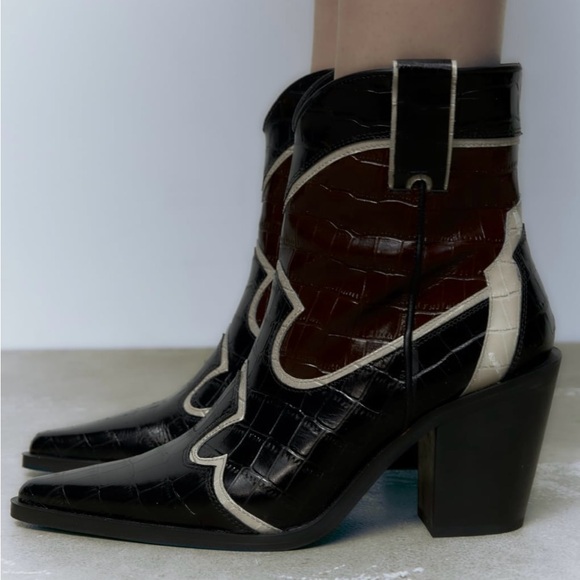 Zara leather cowboy boots size 10 - Picture 4 of 10